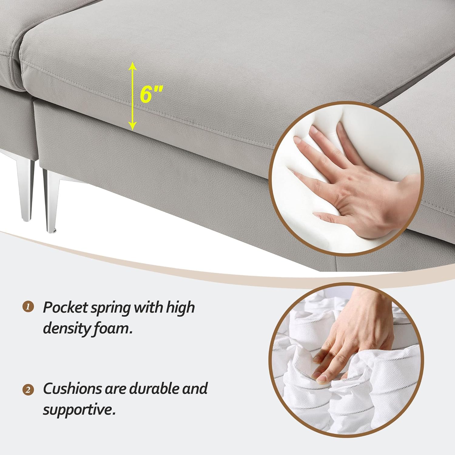 111" Convertible Sectional Sofa Couch, Flannel L Shape Furniture Couch with Chaise Left/Right Handed Chaise - Image 8