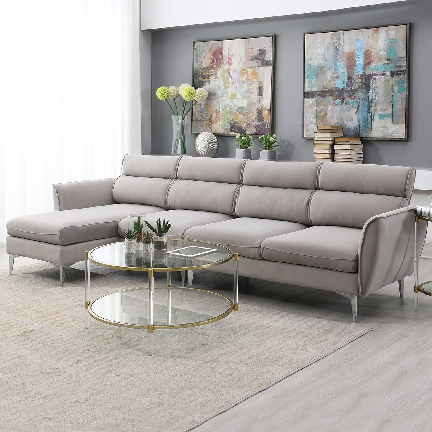 111" Convertible Sectional Sofa Couch, Flannel L Shape Furniture Couch with Chaise Left/Right Handed Chaise