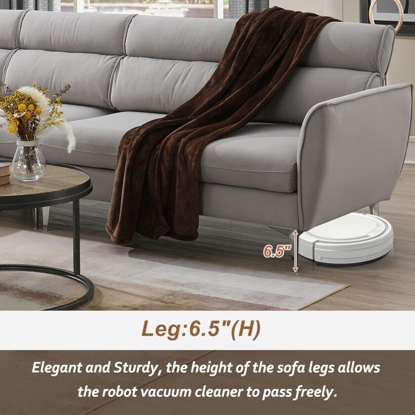 111" Convertible Sectional Sofa Couch, Flannel L Shape Furniture Couch with Chaise Left/Right Handed Chaise - Image 2