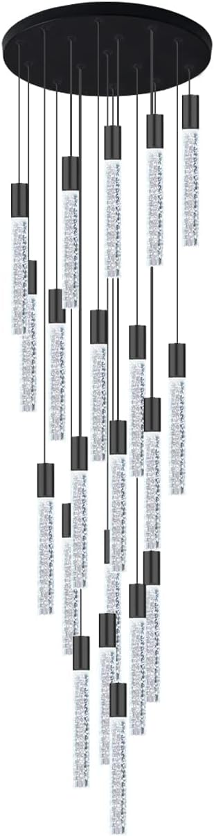 36 Lights 196" High Ceiling Chandelier Crystal Chrome Light Fixtures Dimmable Pendant Lighting Foyer Chandelier Fixtures for Living Room Staircase Hallway Flush Mount Ceiling Light Polished Chrome - Image 13
