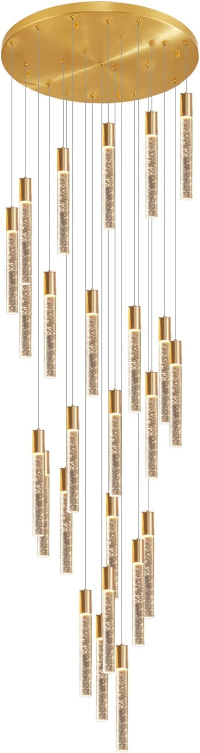 36 Lights 196" High Ceiling Chandelier Crystal Chrome Light Fixtures Dimmable Pendant Lighting Foyer Chandelier Fixtures for Living Room Staircase Hallway Flush Mount Ceiling Light Polished Chrome - Image 11