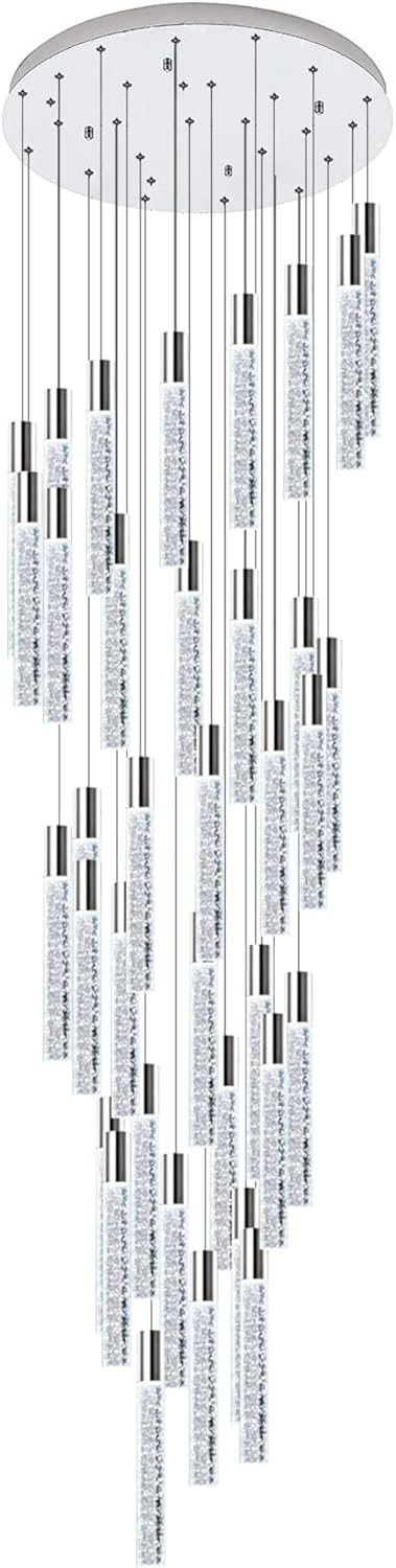 36 Lights 196" High Ceiling Chandelier Crystal Chrome Light Fixtures Dimmable Pendant Lighting Foyer Chandelier Fixtures for Living Room Staircase Hallway Flush Mount Ceiling Light Polished Chrome - Image 5