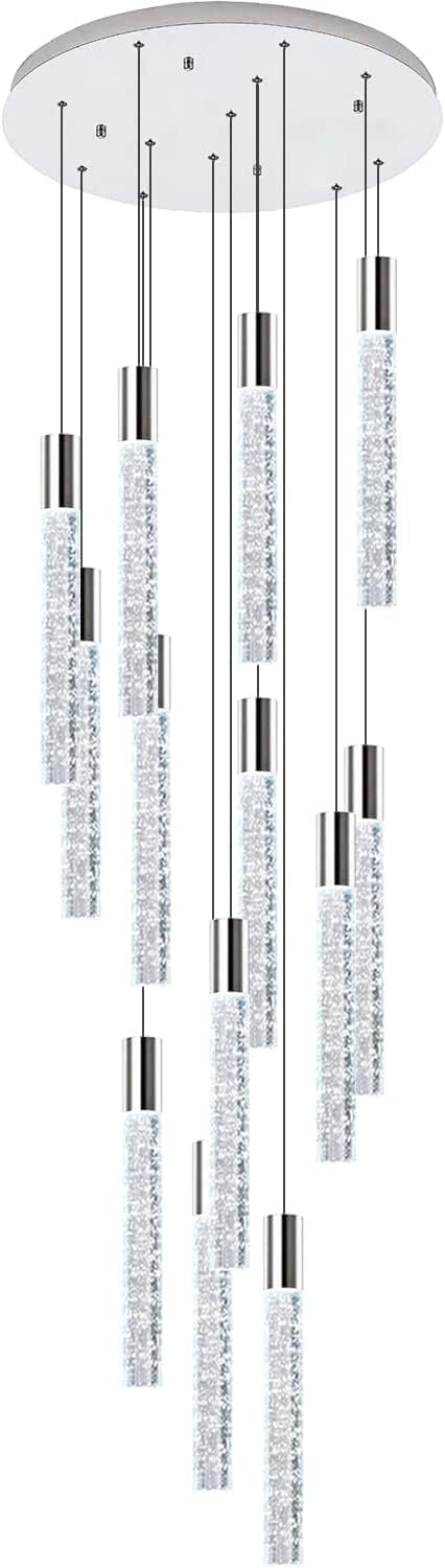 36 Lights 196" High Ceiling Chandelier Crystal Chrome Light Fixtures Dimmable Pendant Lighting Foyer Chandelier Fixtures for Living Room Staircase Hallway Flush Mount Ceiling Light Polished Chrome - Image 12