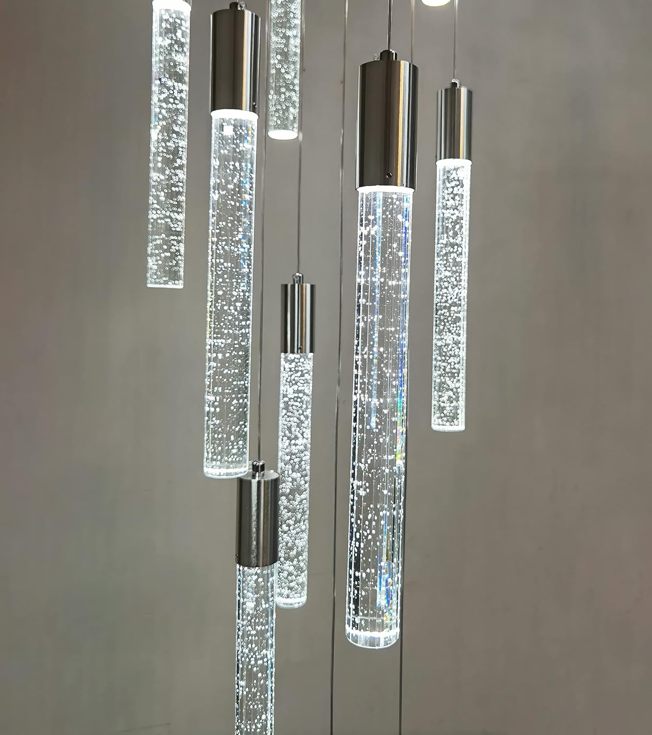 36 Lights 196" High Ceiling Chandelier Crystal Chrome Light Fixtures Dimmable Pendant Lighting Foyer Chandelier Fixtures for Living Room Staircase Hallway Flush Mount Ceiling Light Polished Chrome - Image 7