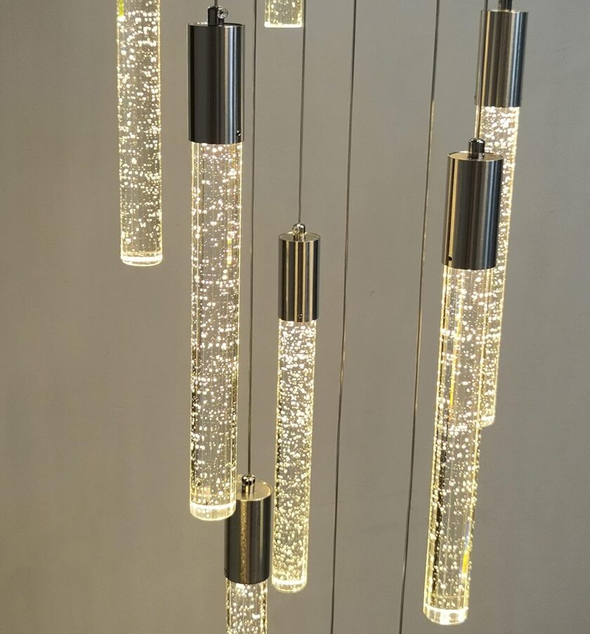 36 Lights 196" High Ceiling Chandelier Crystal Chrome Light Fixtures Dimmable Pendant Lighting Foyer Chandelier Fixtures for Living Room Staircase Hallway Flush Mount Ceiling Light Polished Chrome - Image 9