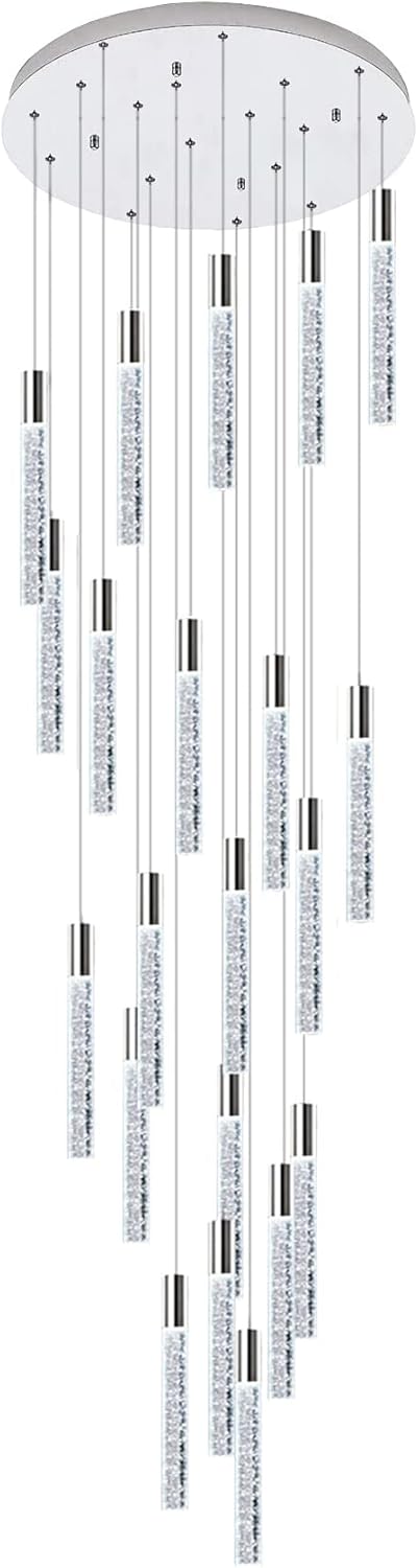 36 Lights 196" High Ceiling Chandelier Crystal Chrome Light Fixtures Dimmable Pendant Lighting Foyer Chandelier Fixtures for Living Room Staircase Hallway Flush Mount Ceiling Light Polished Chrome - Image 18