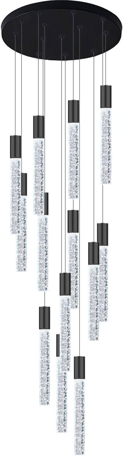 36 Lights 196" High Ceiling Chandelier Crystal Chrome Light Fixtures Dimmable Pendant Lighting Foyer Chandelier Fixtures for Living Room Staircase Hallway Flush Mount Ceiling Light Polished Chrome - Image 10
