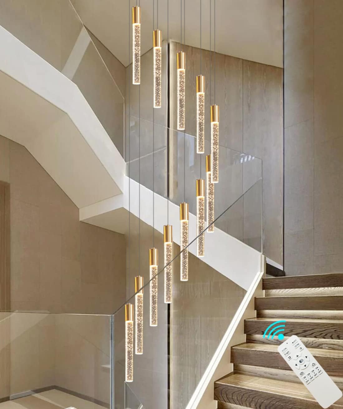 36 Lights 196" High Ceiling Chandelier Crystal Chrome Light Fixtures Dimmable Pendant Lighting Foyer Chandelier Fixtures for Living Room Staircase Hallway Flush Mount Ceiling Light Polished Chrome - Image 19