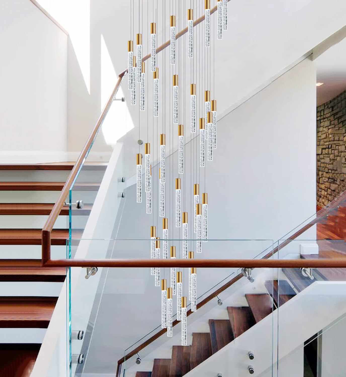 36 Lights 196" High Ceiling Chandelier Crystal Chrome Light Fixtures Dimmable Pendant Lighting Foyer Chandelier Fixtures for Living Room Staircase Hallway Flush Mount Ceiling Light Polished Chrome - Image 17