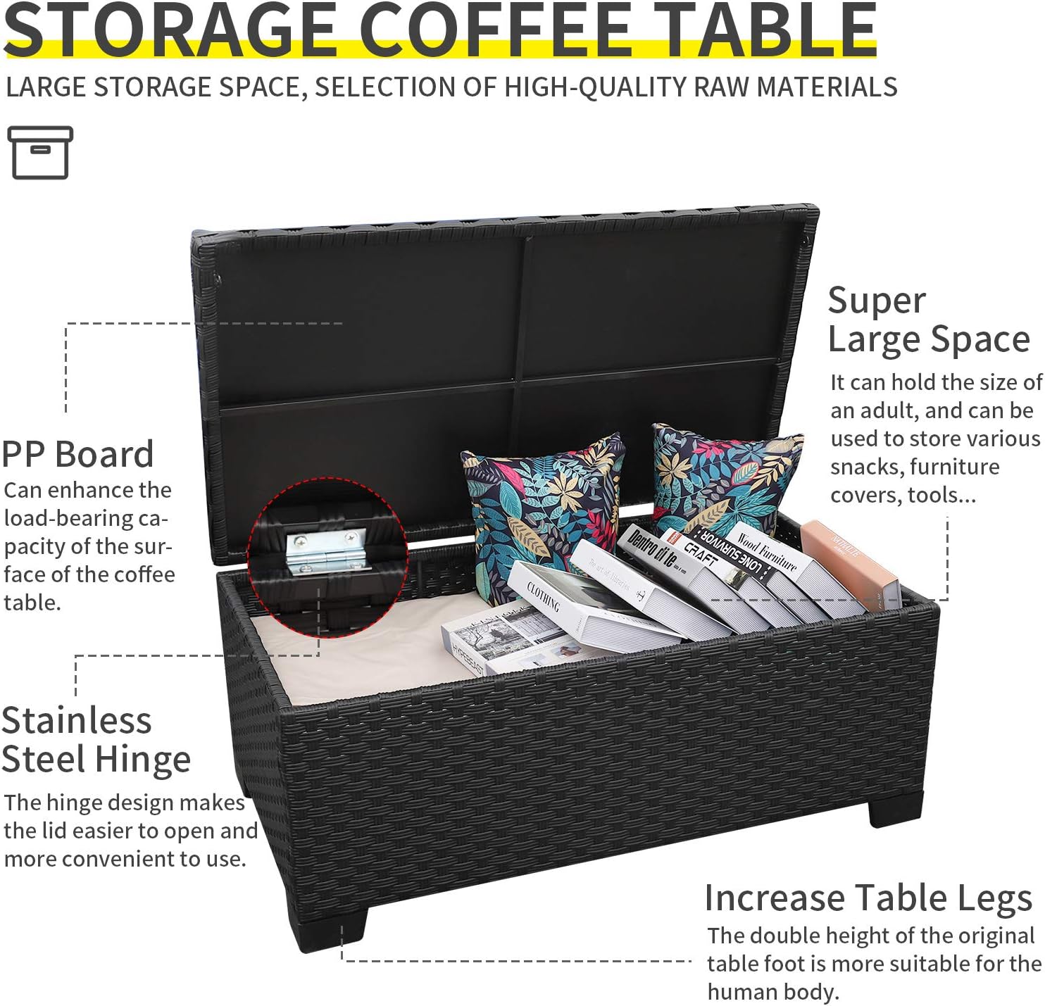 4 Pieces Patio PE Wicker Furniture Set Resin Rattan Outdoor Conversation Sofa Sets Sectional Couch with Table and Royal Blue Cushions - Image 6