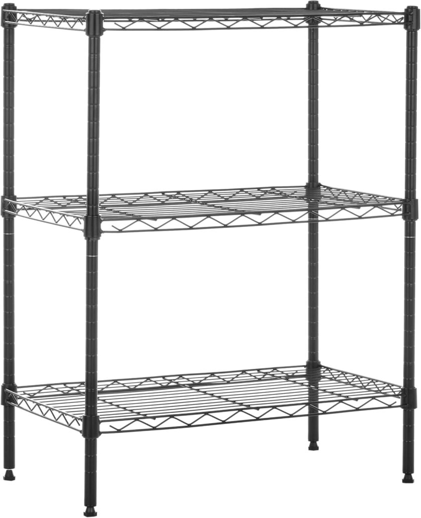 Amazon Basics 3-Shelf Adjustable, Heavy Duty Storage Shelving Unit (250 lbs loading capacity per shelf), Steel Organizer Wire Rack, Black, 23.2"L x 13.4"W x 30"H