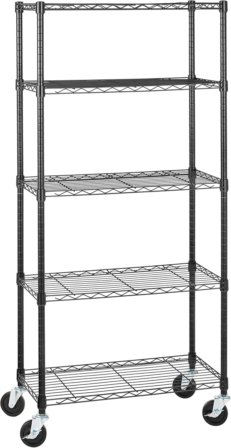Amazon Basics 3-Shelf Adjustable, Heavy Duty Storage Shelving Unit (250 lbs loading capacity per shelf), Steel Organizer Wire Rack, Black, 23.2"L x 13.4"W x 30"H - Image 12