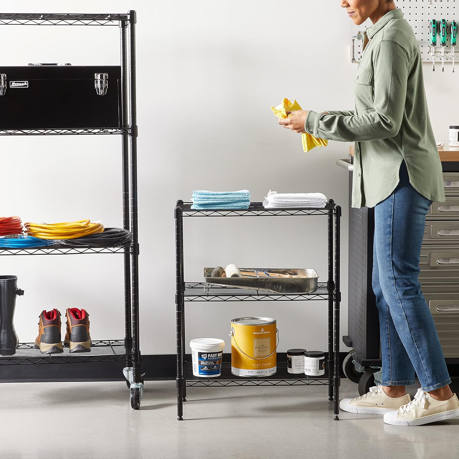 Amazon Basics 3-Shelf Adjustable, Heavy Duty Storage Shelving Unit (250 lbs loading capacity per shelf), Steel Organizer Wire Rack, Black, 23.2"L x 13.4"W x 30"H - Image 2