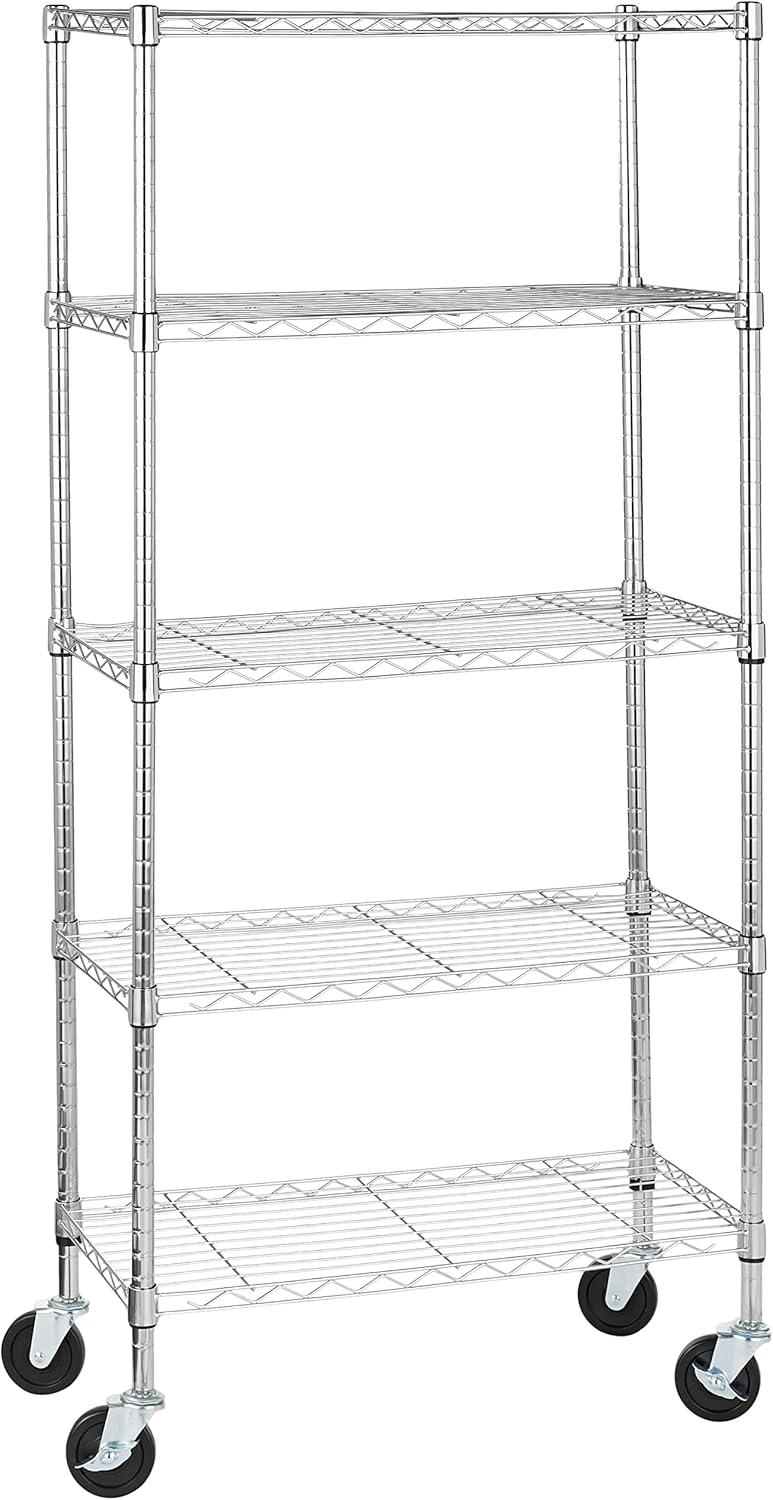 Amazon Basics 3-Shelf Adjustable, Heavy Duty Storage Shelving Unit (250 lbs loading capacity per shelf), Steel Organizer Wire Rack, Black, 23.2"L x 13.4"W x 30"H - Image 16