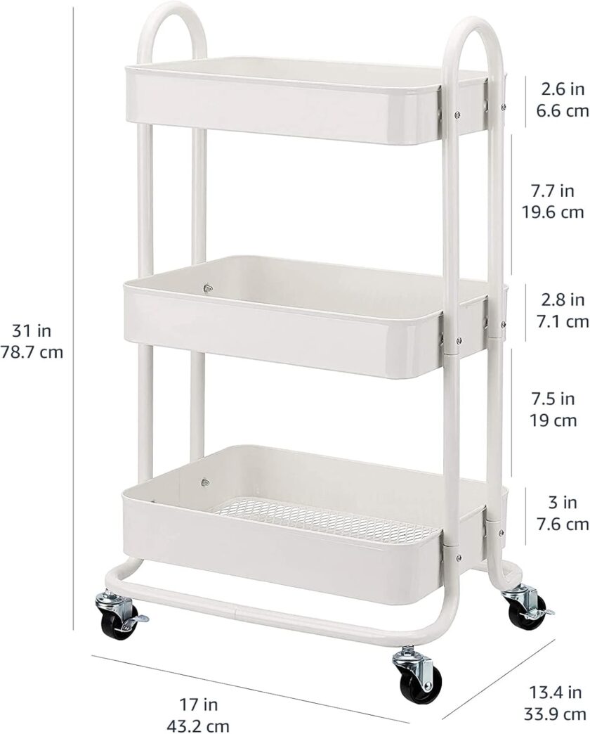 Amazon Basics 3-Tier Rolling Utility or Kitchen Cart - White - Image 5