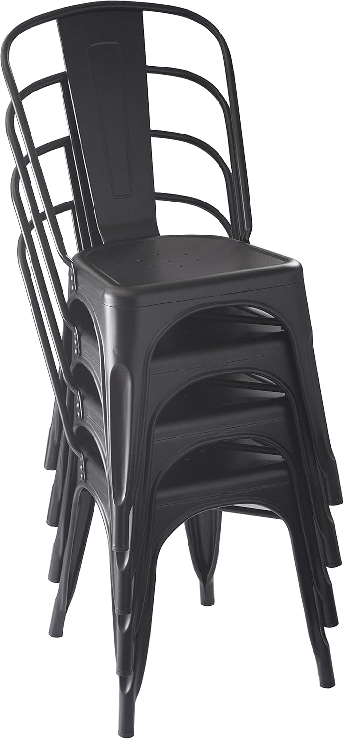 Amazon Basics 33DC01S4-BK Chair, 4 Pack, 20.1"D x 17.1"W x 33.5"H, Black