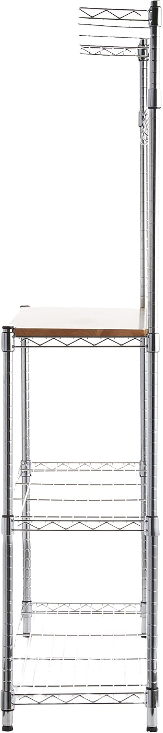 Amazon Basics 3 Tier Kitchen Storage Baker's Rack With Removeable Top, Wood\/Chrome, 14" D x 36" W x 63.4" H - Image 4