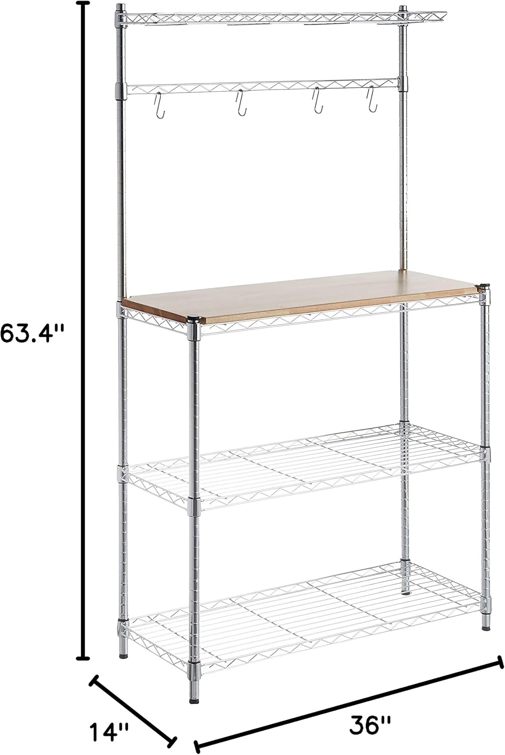 Amazon Basics 3 Tier Kitchen Storage Baker's Rack With Removeable Top, Wood\/Chrome, 14" D x 36" W x 63.4" H - Image 7