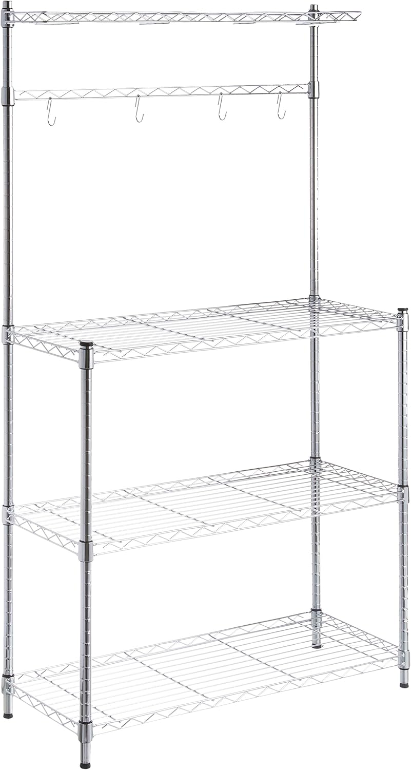 Amazon Basics 3 Tier Kitchen Storage Baker's Rack With Removeable Top, Wood\/Chrome, 14" D x 36" W x 63.4" H - Image 3