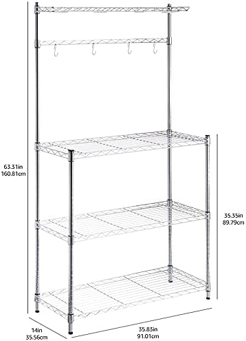 Amazon Basics 3 Tier Kitchen Storage Baker's Rack With Removeable Top, Wood\/Chrome, 14" D x 36" W x 63.4" H - Image 6