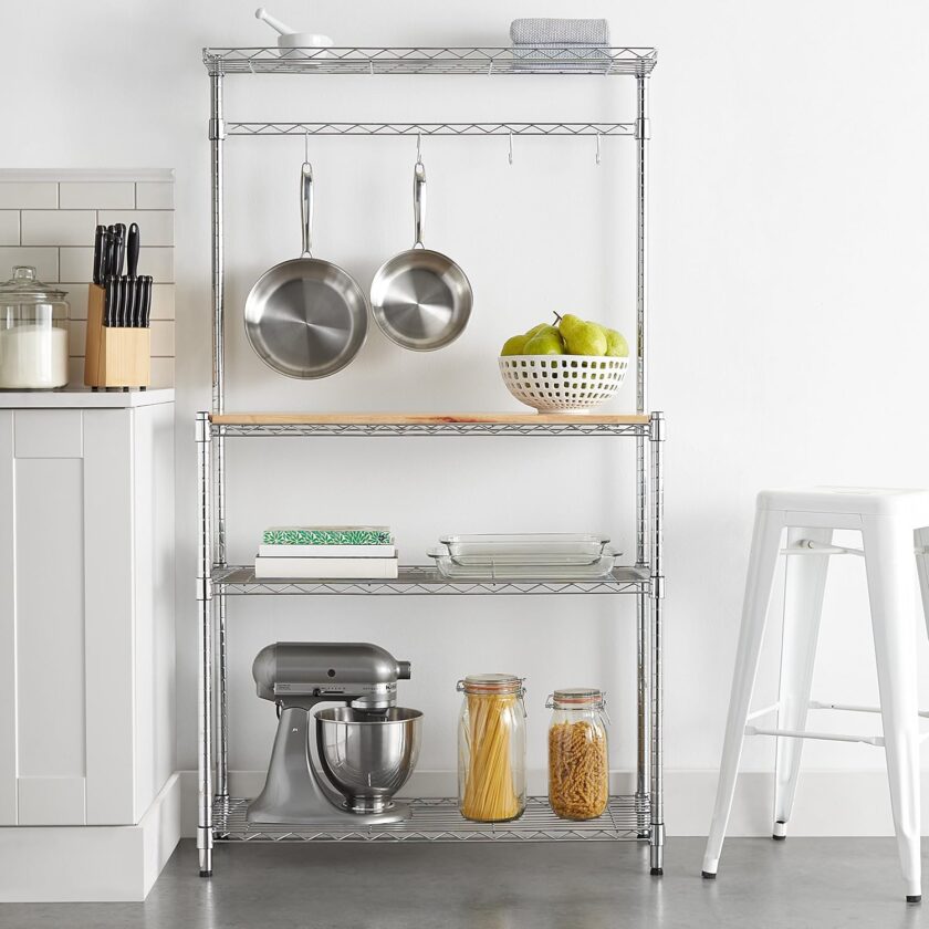 Amazon Basics 3 Tier Kitchen Storage Baker's Rack With Removeable Top, Wood\/Chrome, 14" D x 36" W x 63.4" H - Image 8
