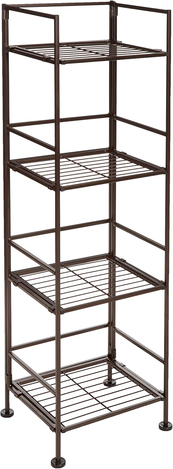 Amazon Basics 4-Tier Iron Tower Shelf, Black, 11.4"L x 11.8"W x 44.5"H