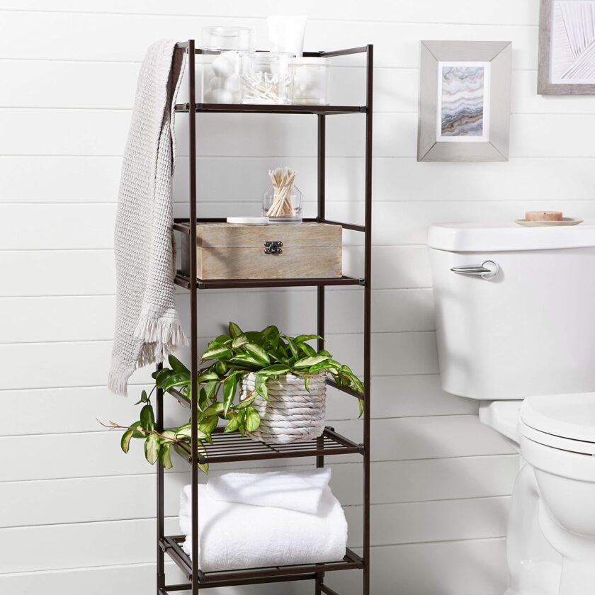 Amazon Basics 4-Tier Iron Tower Shelf, Black, 11.4"L x 11.8"W x 44.5"H - Image 2