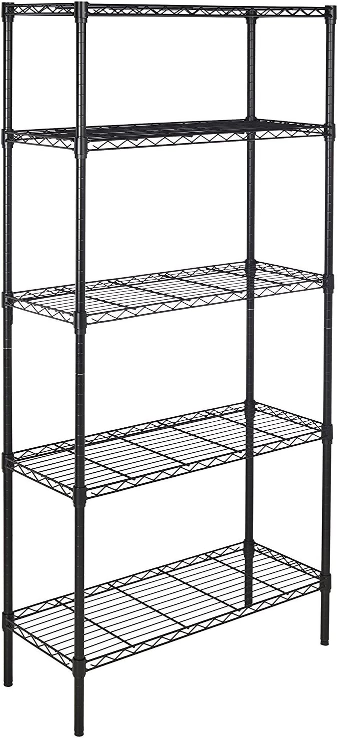 Amazon Basics 5-Shelf Adjustable, Heavy Duty Storage Shelving Unit (350 lbs loading capacity per shelf), Steel Organizer Wire Rack, Black (36L x 14W x 72H)