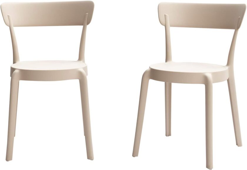 Amazon Basics Beige, Armless Bistro Dining Chair-Set of 2, Premium Plastic