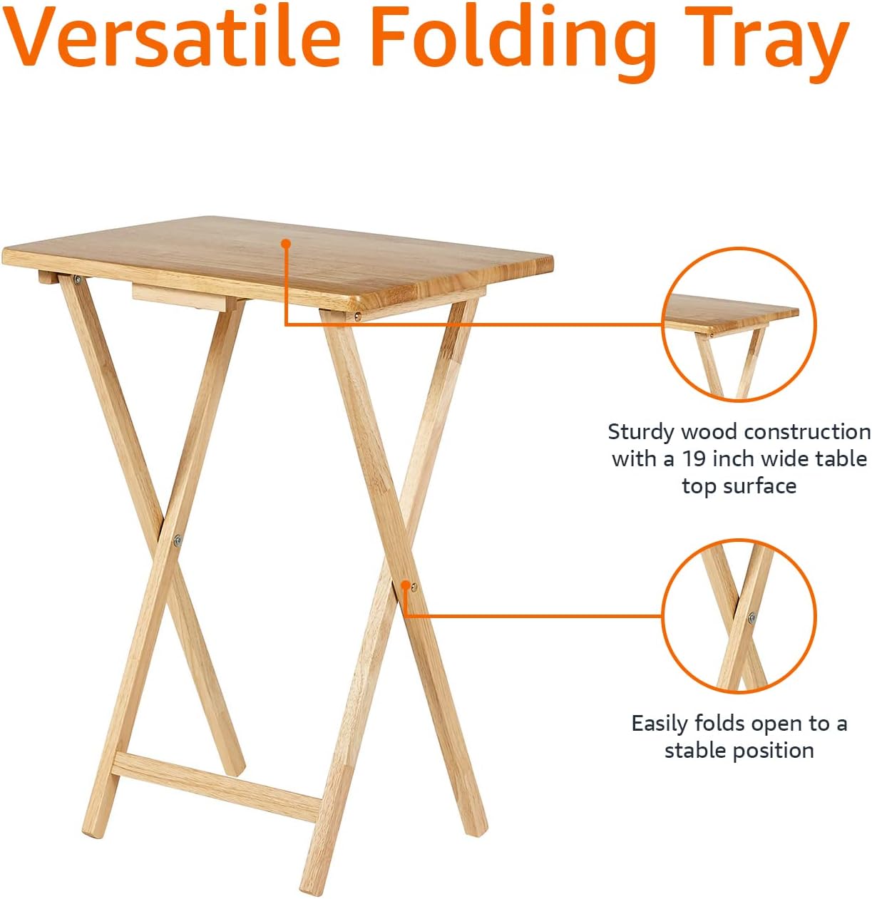 Amazon Basics Classic TV Dinner Folding Trays with Storage Rack - Set of 4, Natural - Image 6