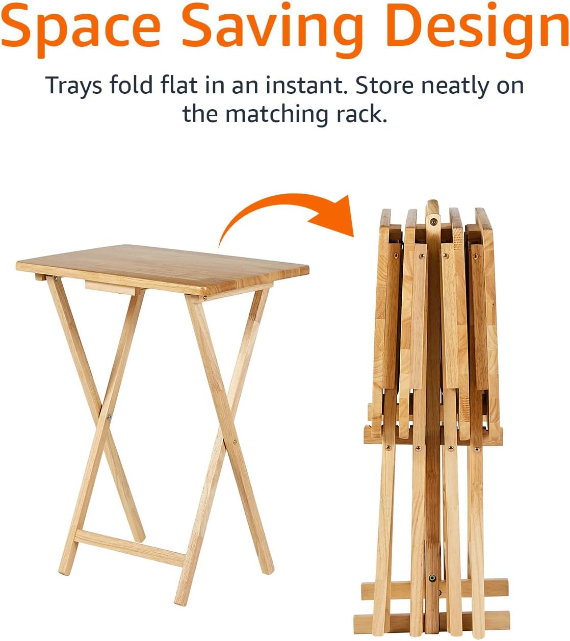 Amazon Basics Classic TV Dinner Folding Trays with Storage Rack - Set of 4, Natural - Image 7