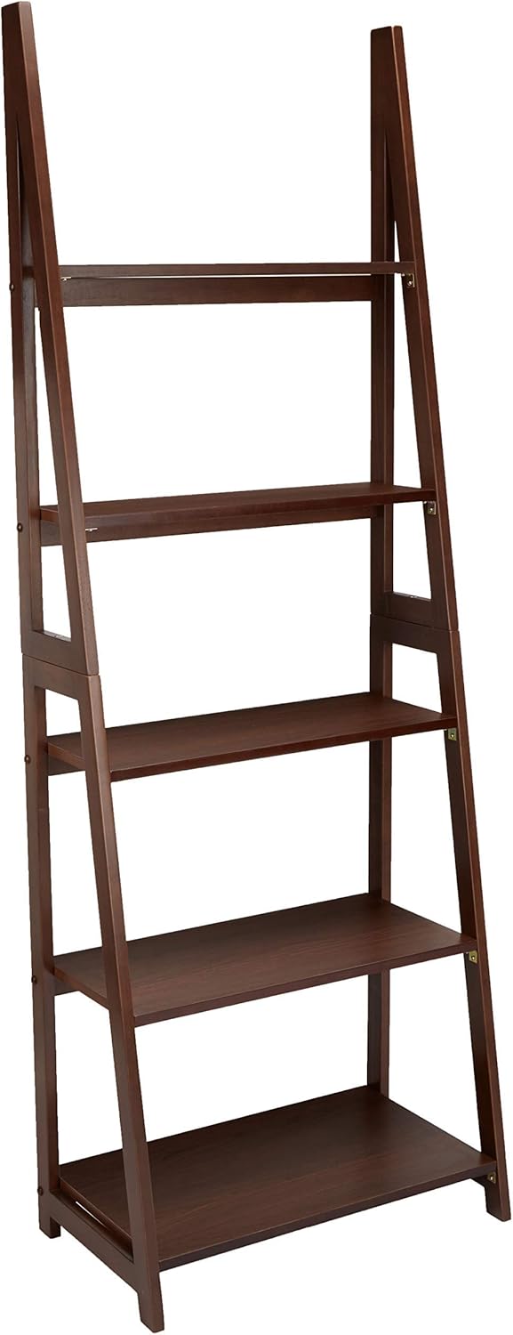 Amazon Basics Modern 5-Tier Ladder Bookshelf Organizer, Solid Rubberwood Frame, Espresso Finish, 14 D x 24.8 W x 70.1 H in - Image 7