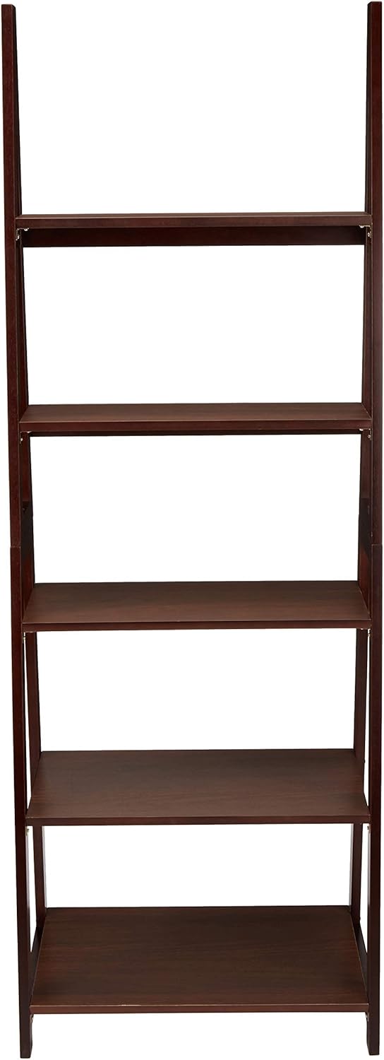 Amazon Basics Modern 5-Tier Ladder Bookshelf Organizer, Solid Rubberwood Frame, Espresso Finish, 14 D x 24.8 W x 70.1 H in - Image 2