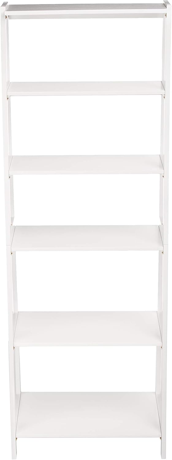 Amazon Basics Rubberwood 5 Shelf Ladder Bookcase, White, 15.03" D x 25.98" W x 74.48" H - Image 4