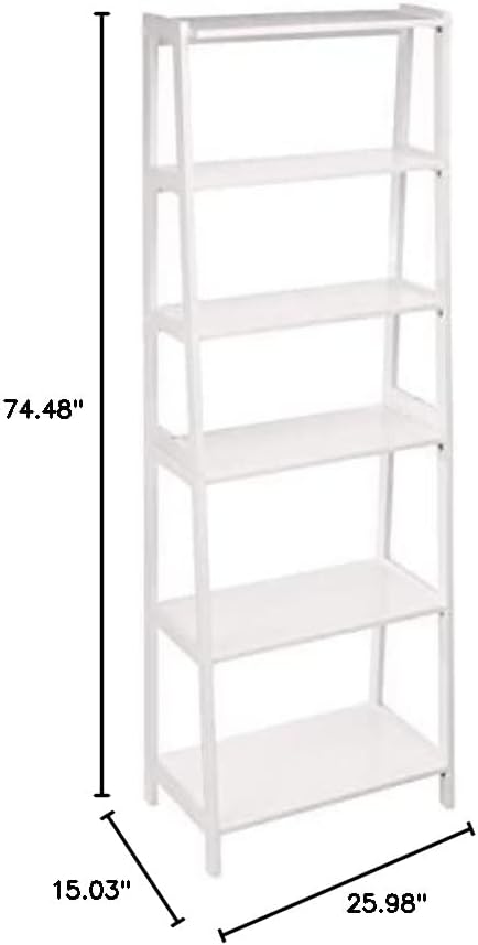 Amazon Basics Rubberwood 5 Shelf Ladder Bookcase, White, 15.03" D x 25.98" W x 74.48" H - Image 3
