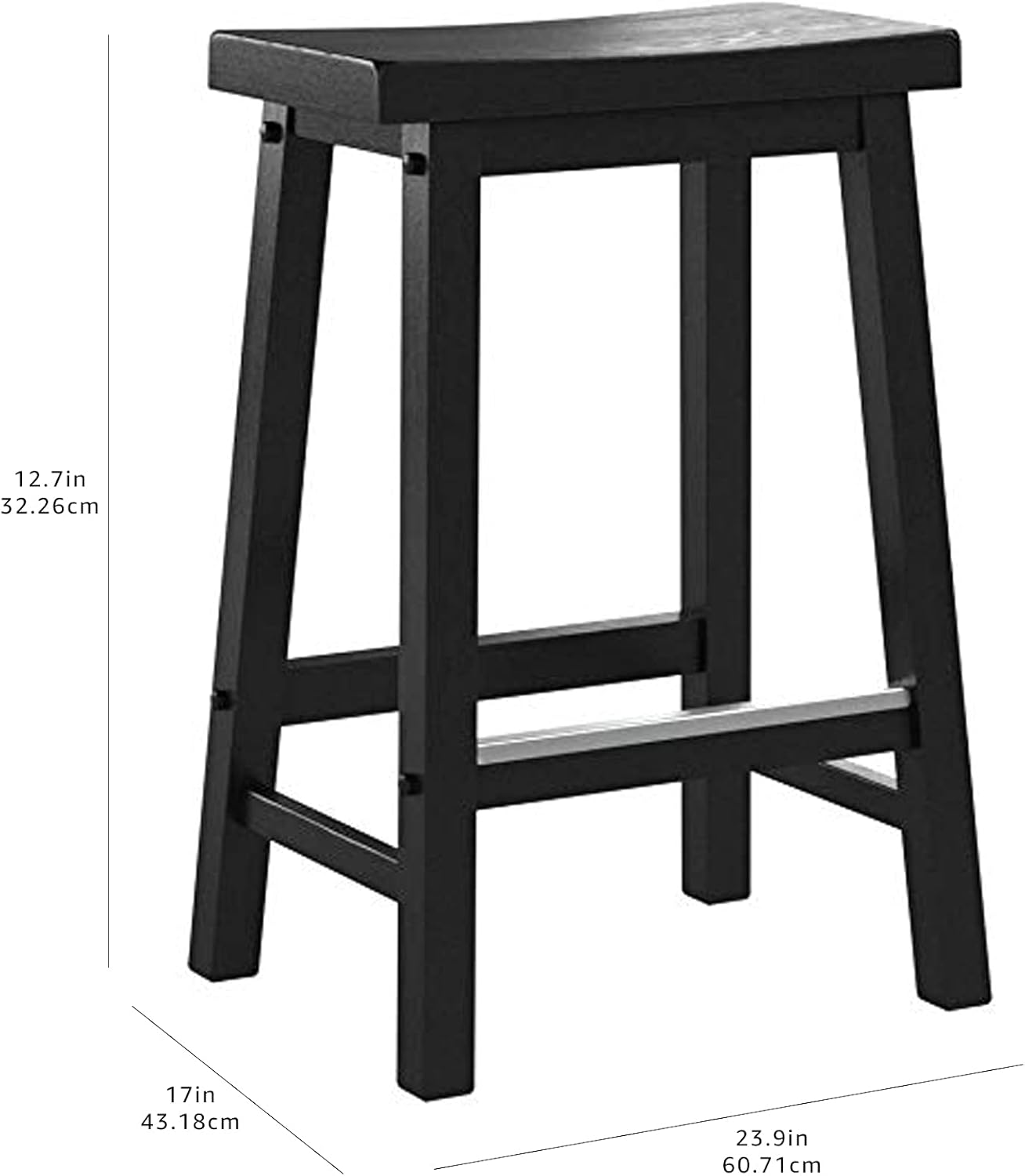 Amazon Basics Solid Wood Saddle-Seat Kitchen Counter-Height Stool, 24-Inch Height, Black - Set of 2 - Image 8