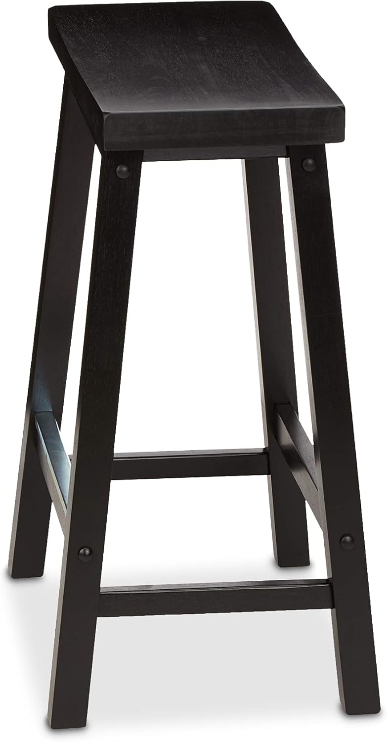 Amazon Basics Solid Wood Saddle-Seat Kitchen Counter-Height Stool, 24-Inch Height, Black - Set of 2 - Image 5