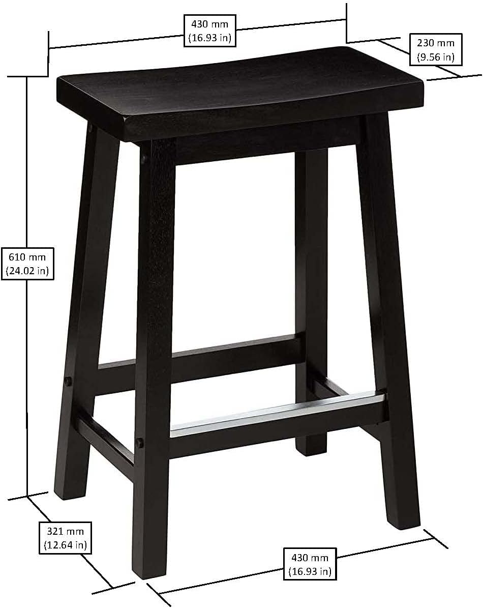 Amazon Basics Solid Wood Saddle-Seat Kitchen Counter-Height Stool, 24-Inch Height, Black - Set of 2 - Image 3