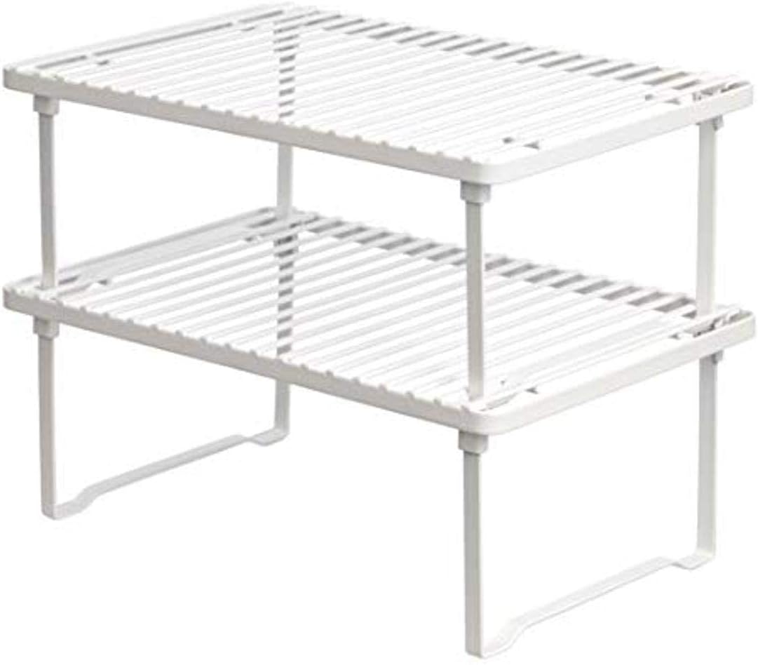 Amazon Basics Stackable Metal Kitchen Storage Shelves, Set of 2 - White