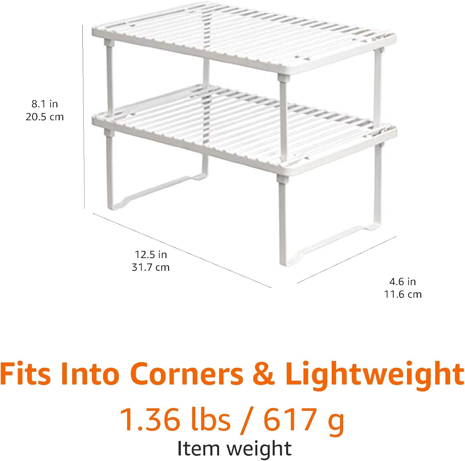 Amazon Basics Stackable Metal Kitchen Storage Shelves, Set of 2 - White - Image 5