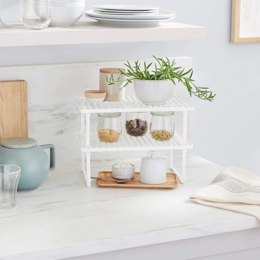 Amazon Basics Stackable Metal Kitchen Storage Shelves, Set of 2 - White - Image 8