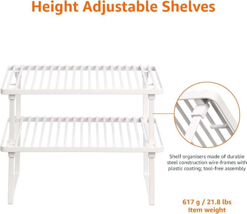 Amazon Basics Stackable Metal Kitchen Storage Shelves, Set of 2 - White - Image 4