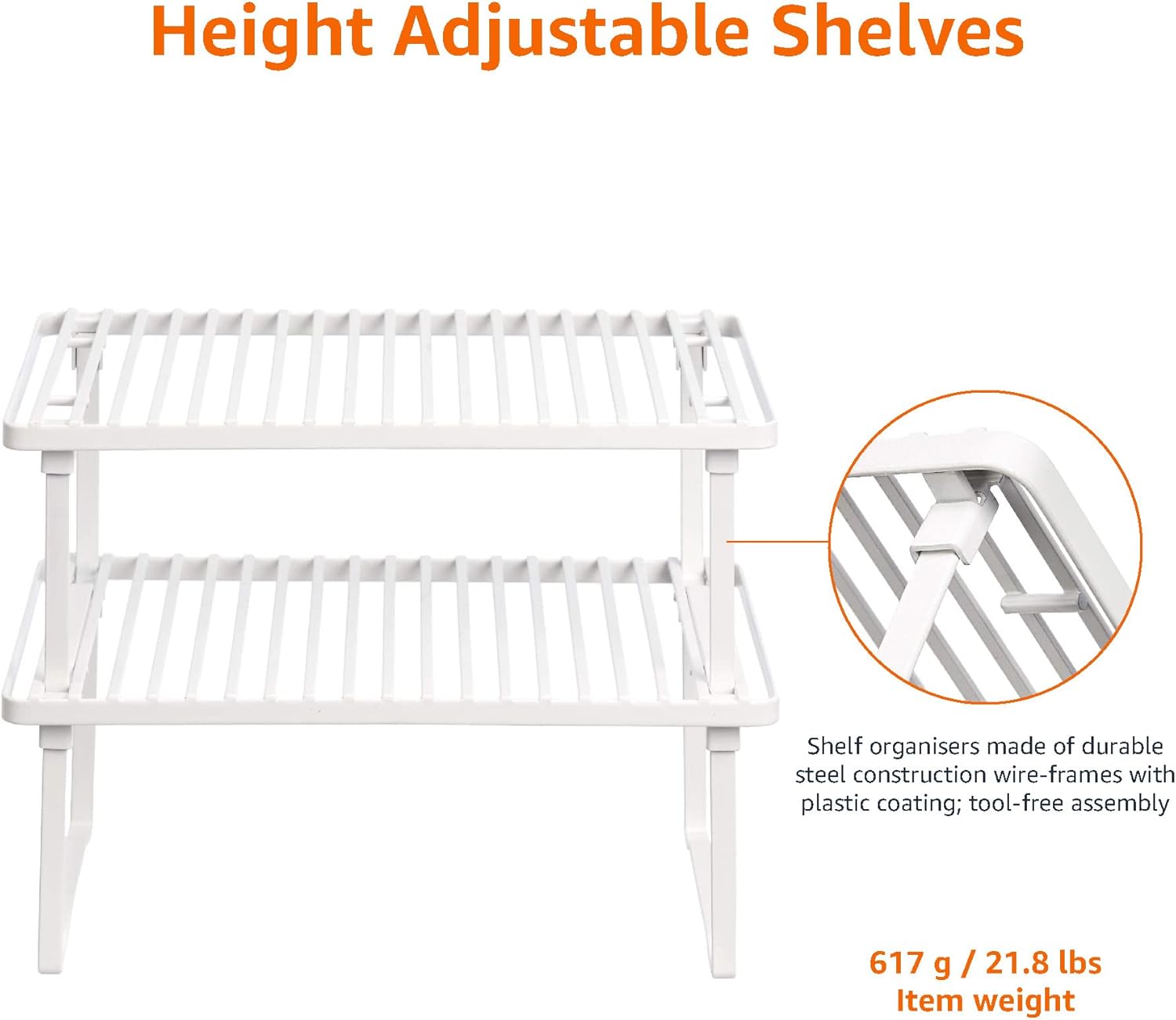 Amazon Basics Stackable Metal Kitchen Storage Shelves, Set of 2 - White - Image 4