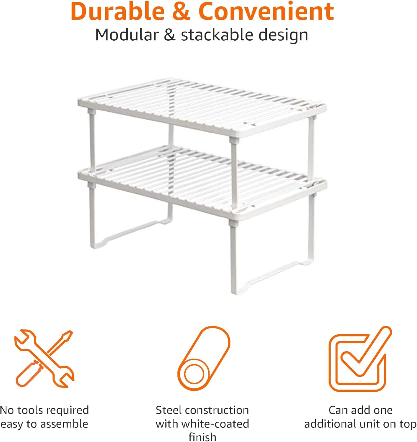 Amazon Basics Stackable Metal Kitchen Storage Shelves, Set of 2 - White - Image 3