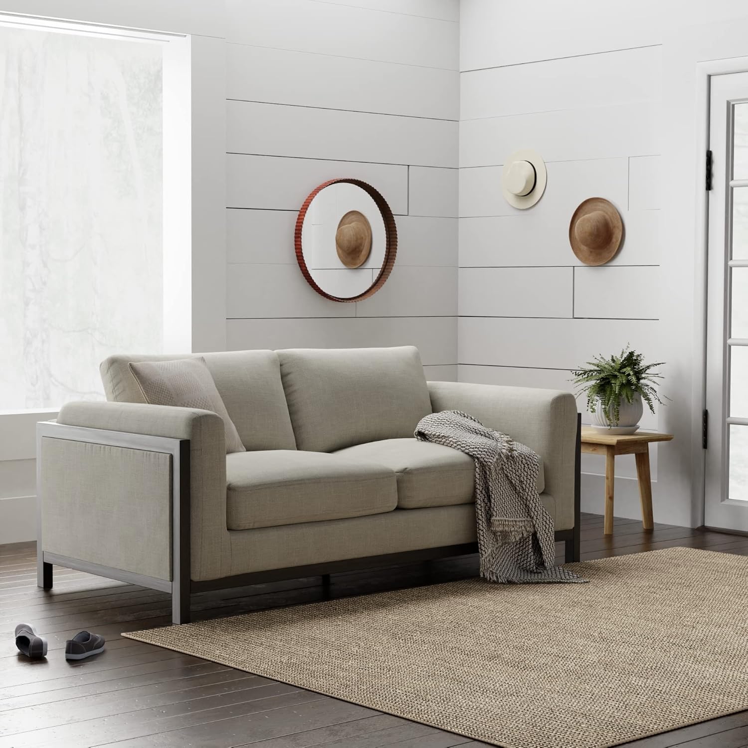 Amazon Brand \u2013 Stone & Beam Chesler Contemporary Loveseat Sofa with Wood Trim, 76"W, Cream - Image 10