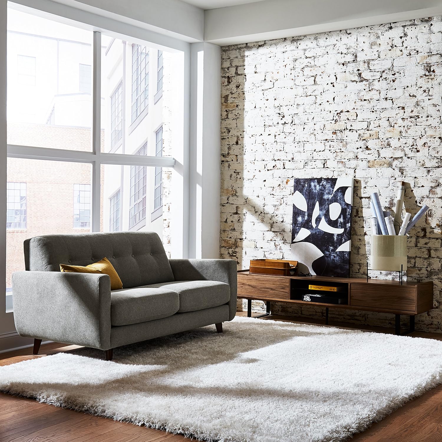 Amazon Brand â€“ Rivet Sloane Mid-Century Modern Loveseat Sofa, 64.2"W, Pebble Grey - Image 2