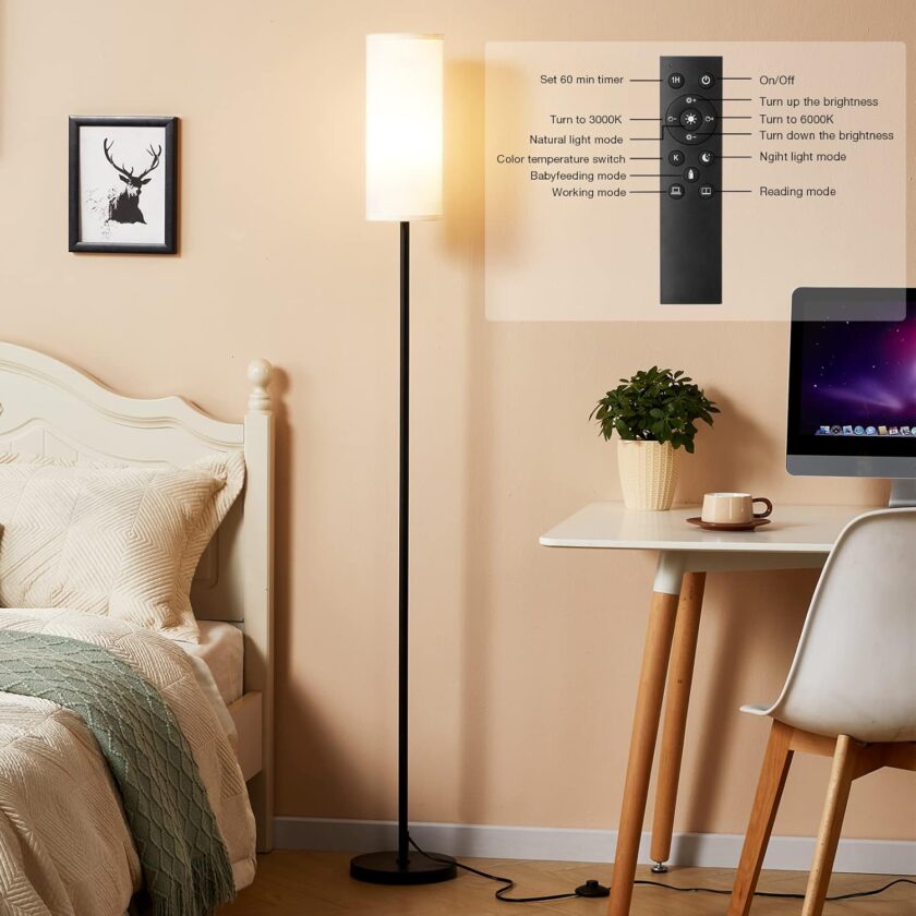 Ambimall Floor Lamps for Living Room, Modern Floor Lamp with Remote Control and Stepless Dimmable Colors Temperature & Brightness, Standing Lamps for Living Room Bedroom Office, 9W Bulb Included - Image 5