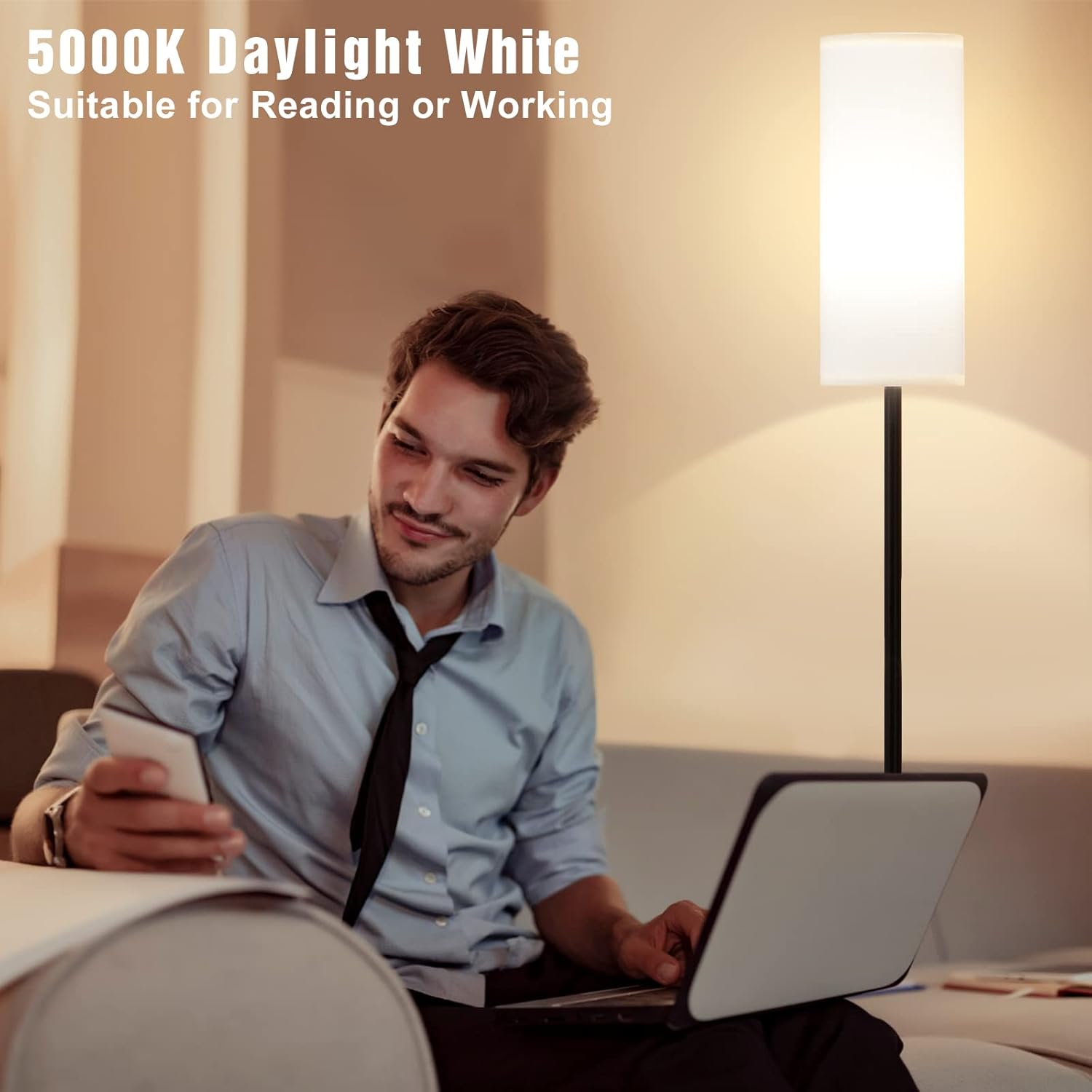 Ambimall Floor Lamps for Living Room, Modern Floor Lamp with Remote Control and Stepless Dimmable Colors Temperature & Brightness, Standing Lamps for Living Room Bedroom Office, 9W Bulb Included - Image 6