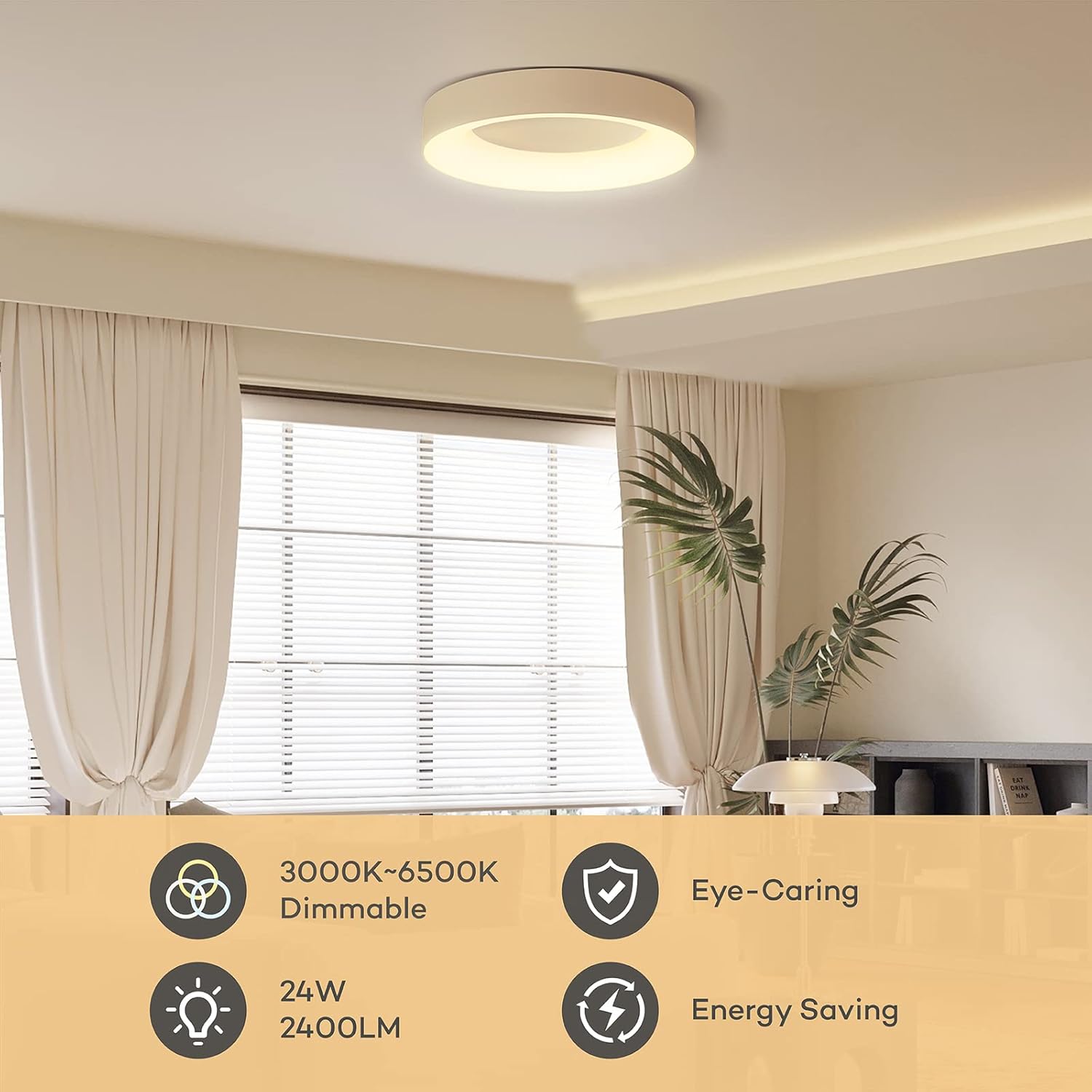 Annaror LED Flush Mount Ceiling Light with Remote Control, 24W 3000K-6500K Dimmable Ceiling Light Fixture, Modern Led Ceiling Lights for Bedroom Kitchen Living Room, 11 Inch White - Image 4