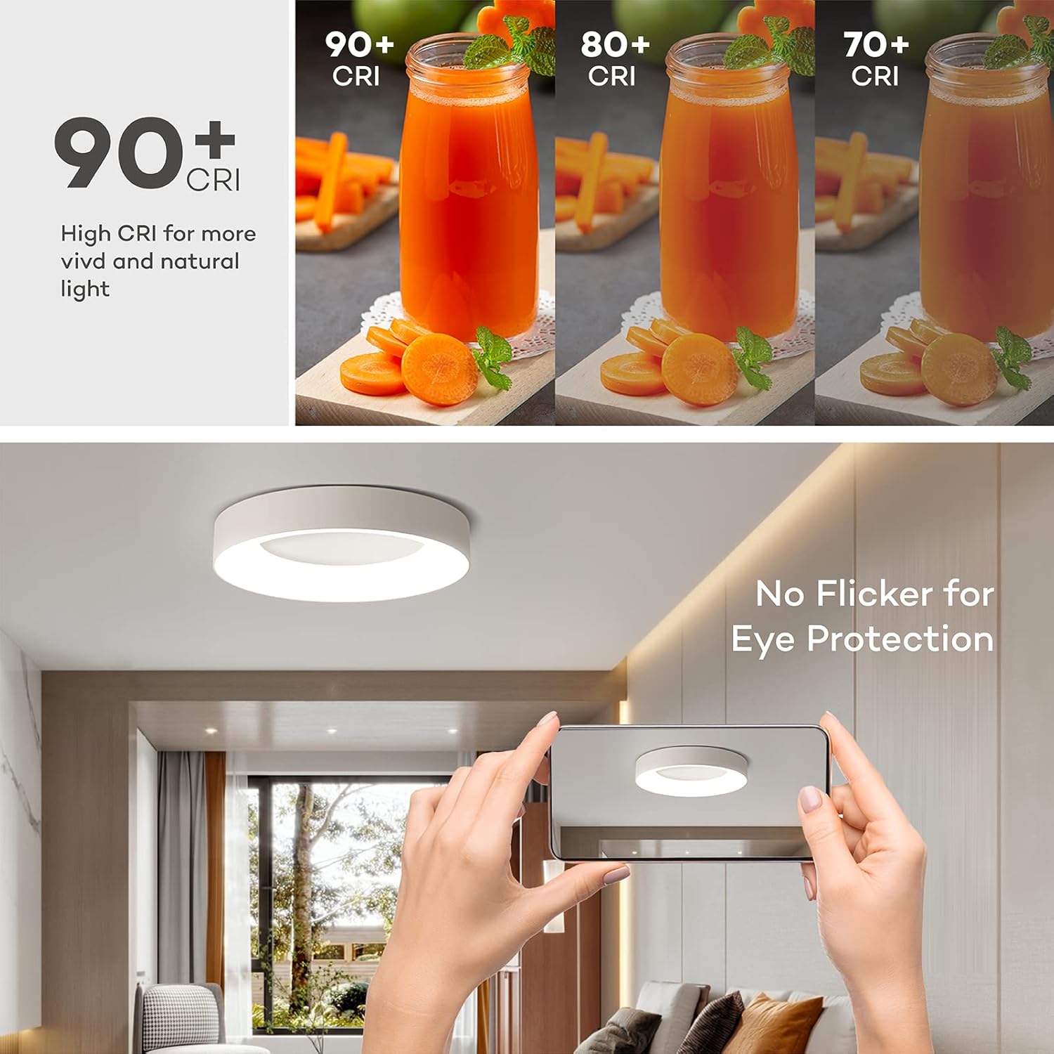 Annaror LED Flush Mount Ceiling Light with Remote Control, 24W 3000K-6500K Dimmable Ceiling Light Fixture, Modern Led Ceiling Lights for Bedroom Kitchen Living Room, 11 Inch White - Image 6